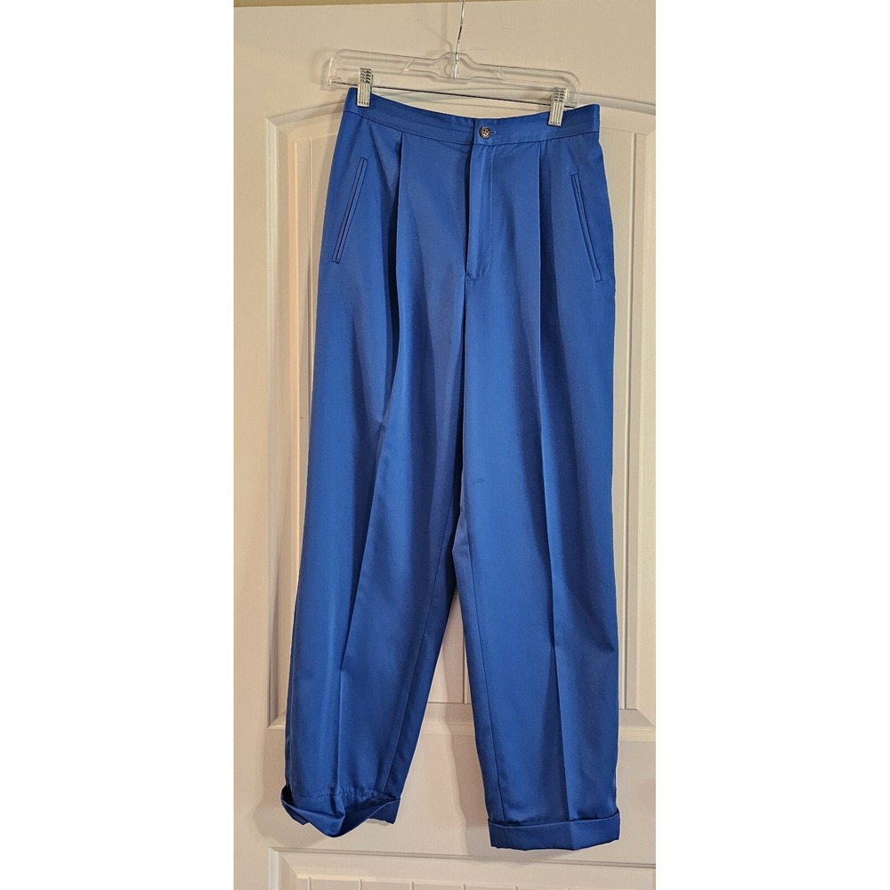 Polo Sport Ralph Lauren Pleated Trousers Womens 10 Blue Microfiber Cuffed READ - Picture 1 of 9